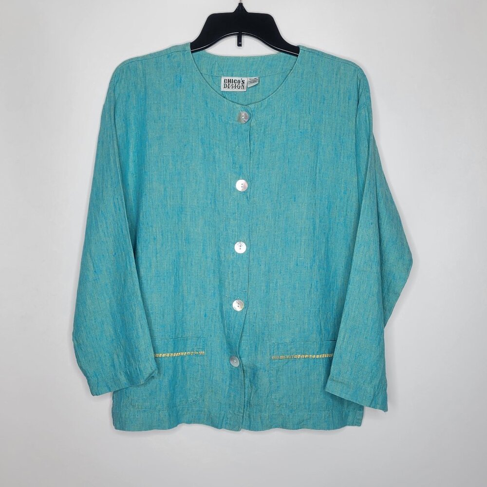 Chicos Design 100% Linen Tunic Shirt Size 0 Beachy Coastal Lagenlook